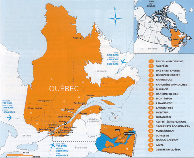  Carte gographique du Qubec avec distances... 