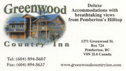  Greenwood Country Inn, Pemberton, British Columbia, Canada... 